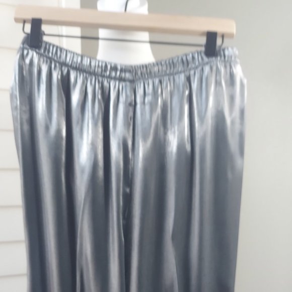 Metallic Gray Dressy Wide Leg High Waist Lounge Pants Sz 12 - Picture 3 of 11